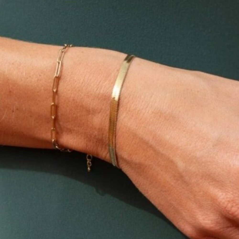 Classic Gold Herringbone Bracelet Non Tarnish Everyday Jewelry WATERPROOF
